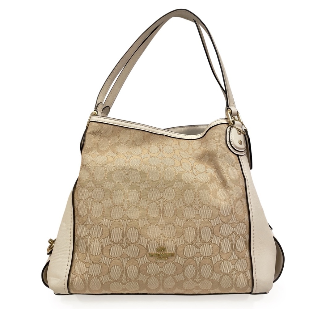 COACH Edie Shoulder Bag 31 In Signature Jacquard Cream Beige